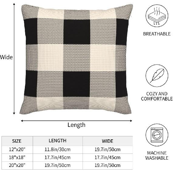 Checkered Throw Pillow Covers 18x18 Set of 2 Buffalo Plaid Boho Decorative Pillow Cover Black White Outdoors Pillowcase Cushion Case Home Decor for