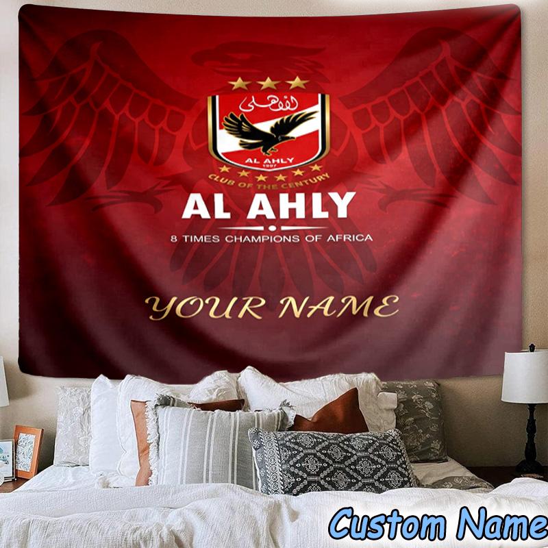 Custom Name Al-ahly Tv Logo Design Printed Tapestry, for Bedroom,Livingroom, dormitory, Large Wall Decor, Fabric Decor Fan Birthday Gifts