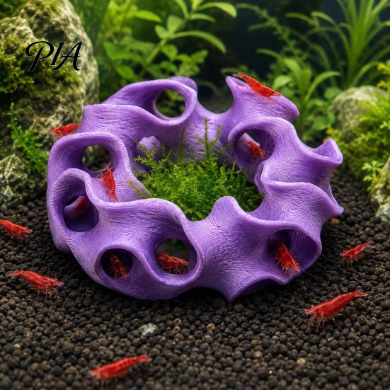 Fish Tank Decorative Ornaments 3D Printed Aquarium Hideout Cave, Wavy Hollow Ring Shrimp Shelter, Safe Shelter for Breeding Hiding Hole Decor,