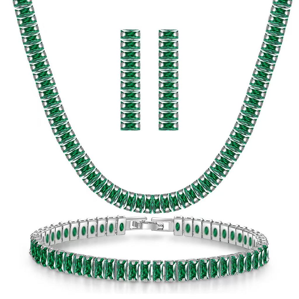 Многоцветный циркониевый цепочечный колье-браслет-серьги с захватами для женщин