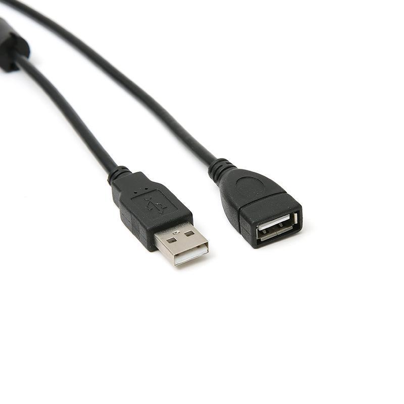Черный USB 2.0 кабель-удлинитель для высокоскоростной передачи данных с разъемами «папа-мама» с магнитным кольцом и экранированием из чистой меди