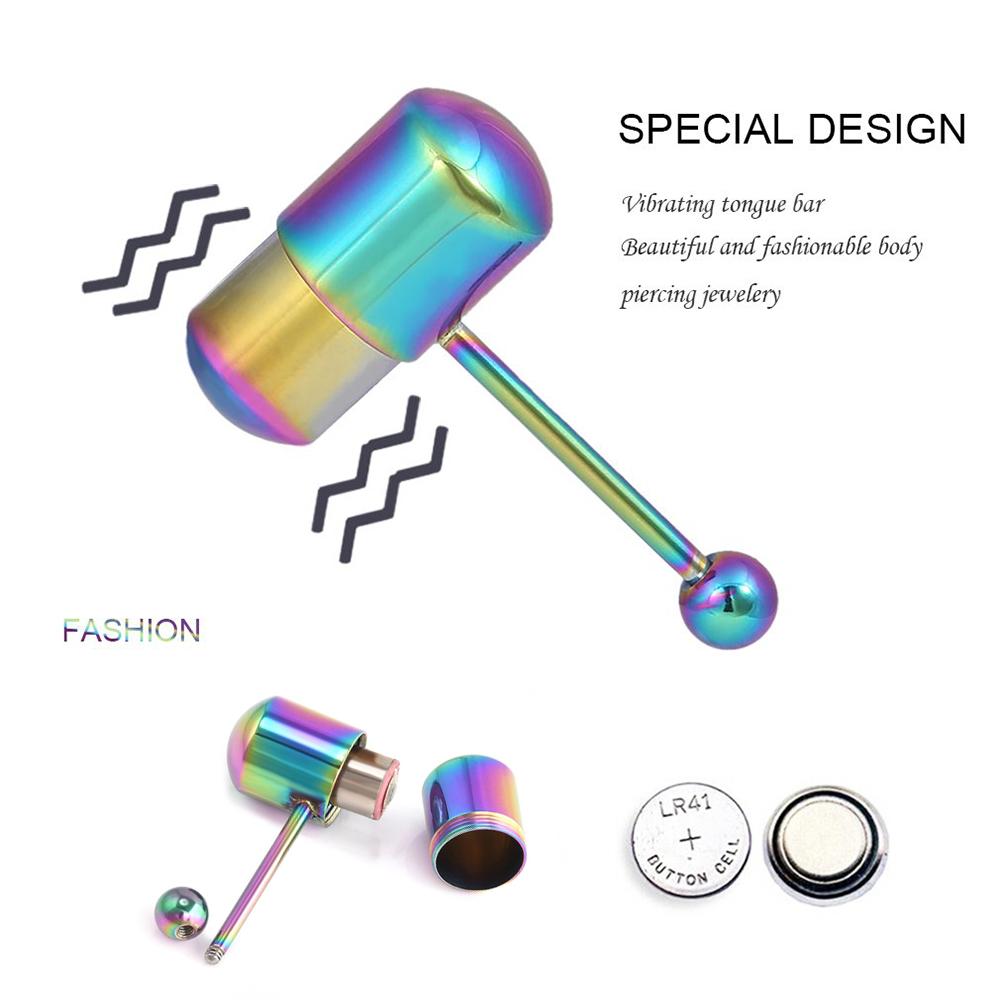 Fashion Colorful Rock Trendy Vibrating Tongue Ring Body Piercing Jewelry With 2 Batteries