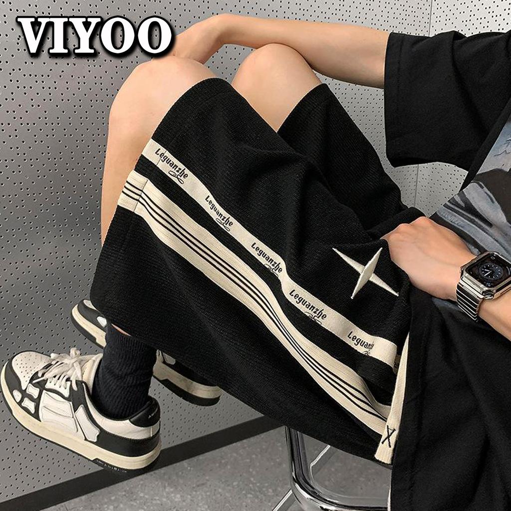 Мужские спортивные шорты с вышивкой Y2K, перекрестные полосатые брюки High Street с широкими штанинами, свободные, летние, 2024, для мужчин, для спортзала, корейские