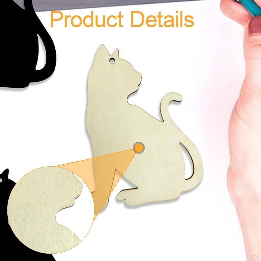 20x Hanging Ornaments Unfinished Wooden Cutouts Halloween Cat Shaped Plaques Pendants Decorative