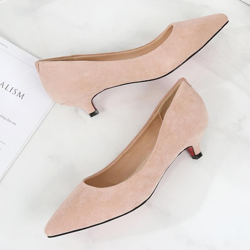 Spring High Heels New Cashmere Women's Shoes Work Shoes Women's Black Pointed Low Heels Women's Stiletto