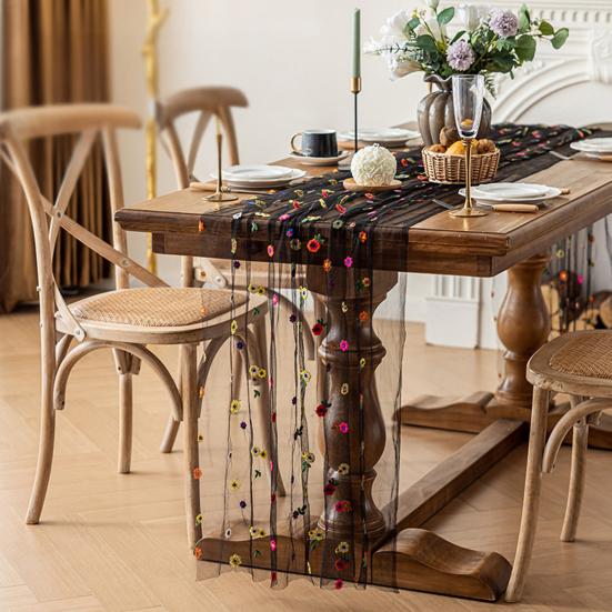 Вышитая скатерть-дорожка Вышитый цветок Тюлевая скатерть-дорожка Весна Лето