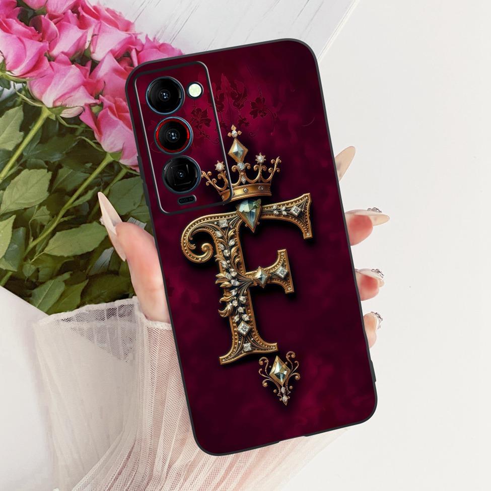 Чехол-крышка для Tecno Camon 18P, роскошная корона, буквы от A до Z, 2D плоский узор, мягкий силикон, Funda для Tecno CH7, корпус