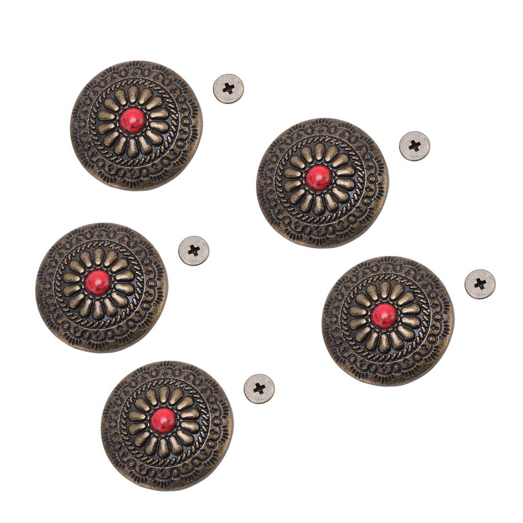 5 Set Screw Back Button 30mm Turquoise Round Conchos with 4.5mm Crossing Screw for Belts Bags Shoes