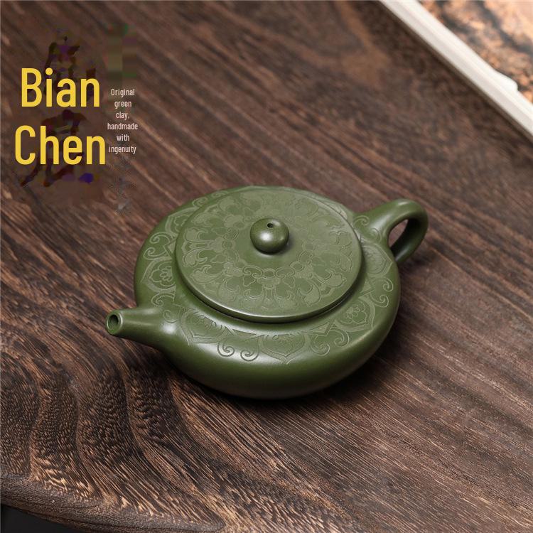 Ручная резьба по исинскому фиолетовому глиняному чайнику - оригинальный подарочный чайный сервиз Bianchen из зеленой глины