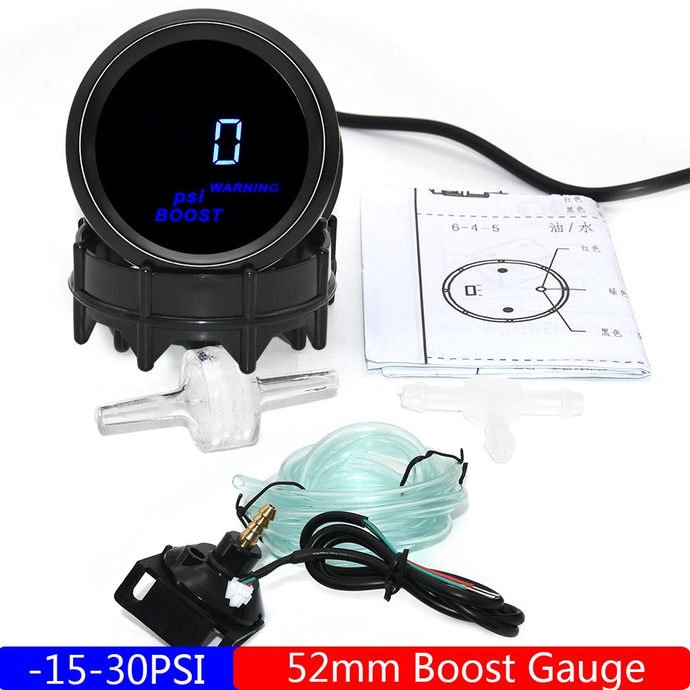 2"; 52mm Car Digital Turbo Boost Gauge PSI BAR Water Temp Oil Temp Oil Pressure Gauge Voltmeter EGT Tachometer RPM Gauge Car