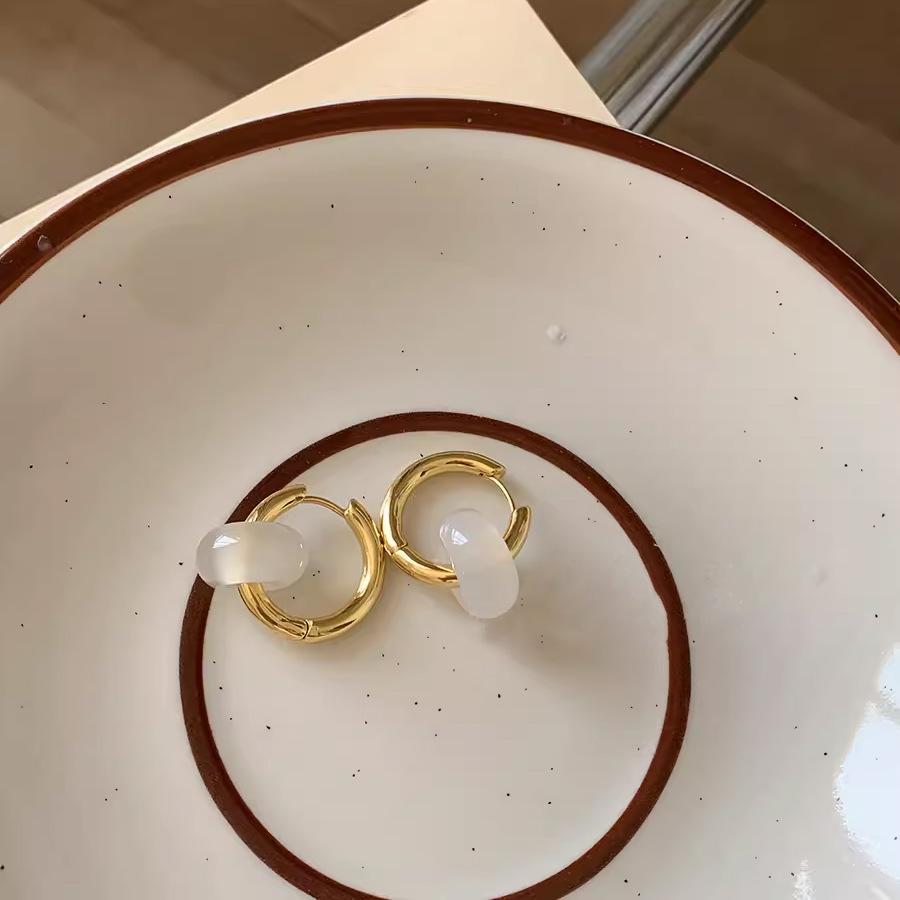 Пряжка для ушей из натурального агата и нефрита, два вида круглых сережек с пряжкой, улучшенное чувство света, роскошь, простая безопасная пряжка, кольцо