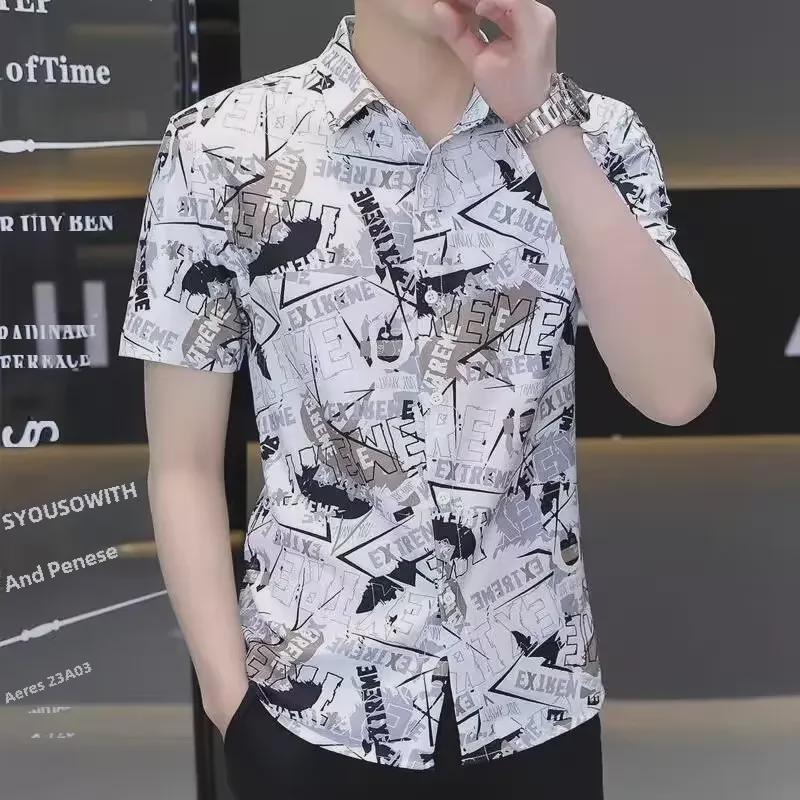 Мужская футболка с лацканами, лето 2024, мода, короткий рукав, свободный крой