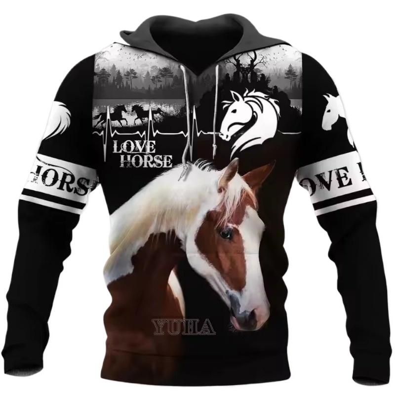 Худи с изображением животных в стиле арт-арт с 3D-принтом в виде красивой лошади в стиле Харадзюку, уличная мужская толстовка с капюшоном на осень, унисекс, повседневная куртка, спортивные костюмы