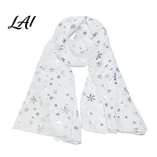 Soft Blend Shawl Glitter Sparkly Foil Snowflake Print Scarf for Women Christmas Decorative Theme Wrap Fall Winter Lightweight Fabric Gift