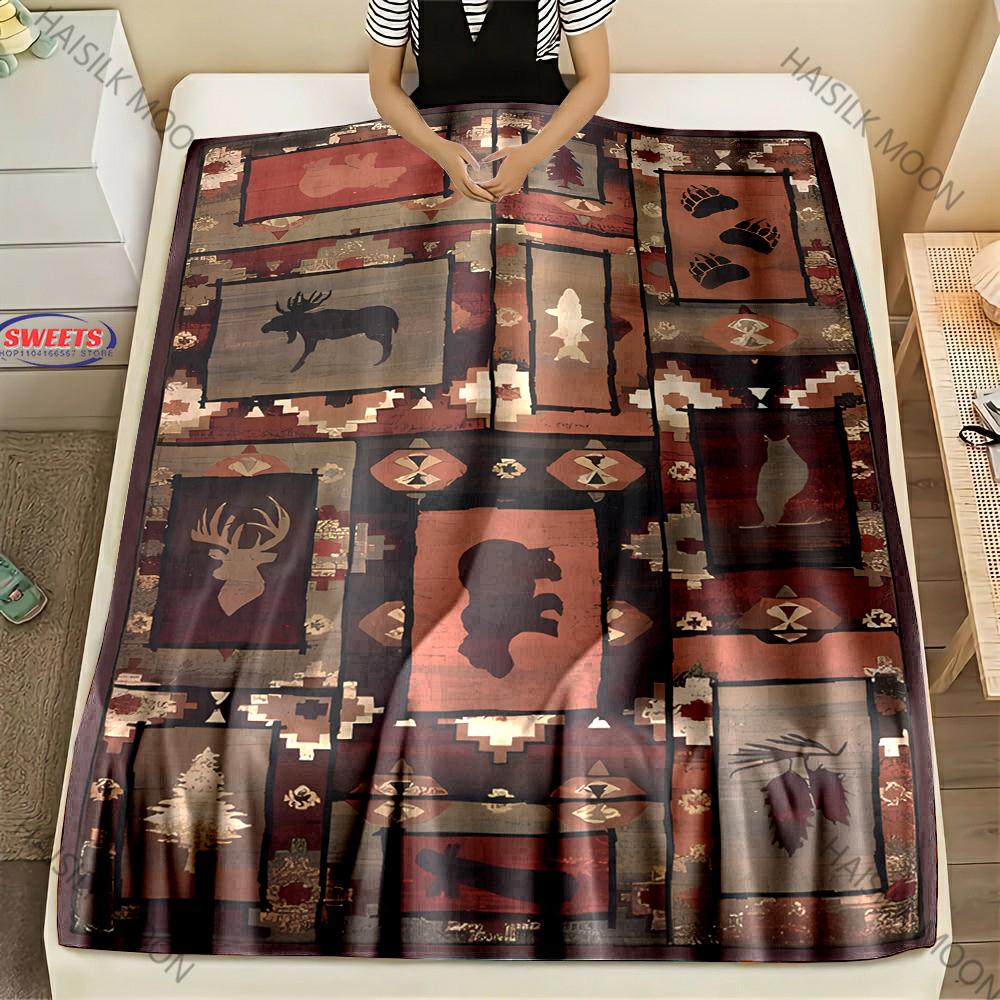 American Country Animal Print Blanket Warm Soft and Comfortable Home Travel Blanket Sofa Bedding Cover Blankets Gift for Friends
