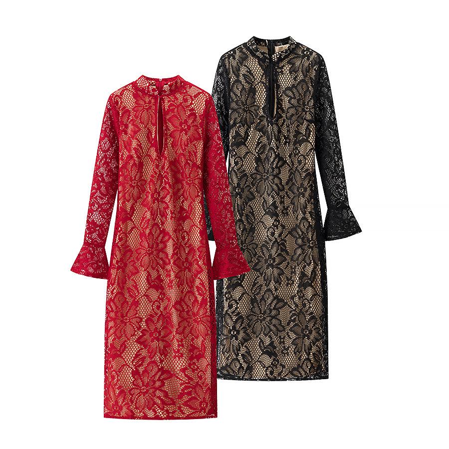 Европейское и американское сексуальное женское платье ципао с длинным рукавом, кружевное, с вырезами, приталенное