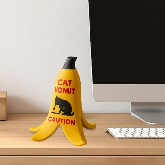 1/2Pcs Cat Vomit Caution Sign Banana Peel Cat Vomit Warning Sign Home Office Mini Table Sign Humorous Decoration Animal Lovers Gift