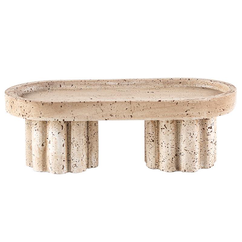 Стиль ваби-саби Имитация травертина Геометрический Маленький Поднос Хранение Высокая Фруктовая Тарелка Украшения Обеденный Стол Прихожая Декорации Модельная Комната