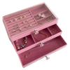 Plastic Velvets Jewelry Organizer 3 Drawers Stackable Display Case for Earrings Necklace Bracelets Accessories Holder