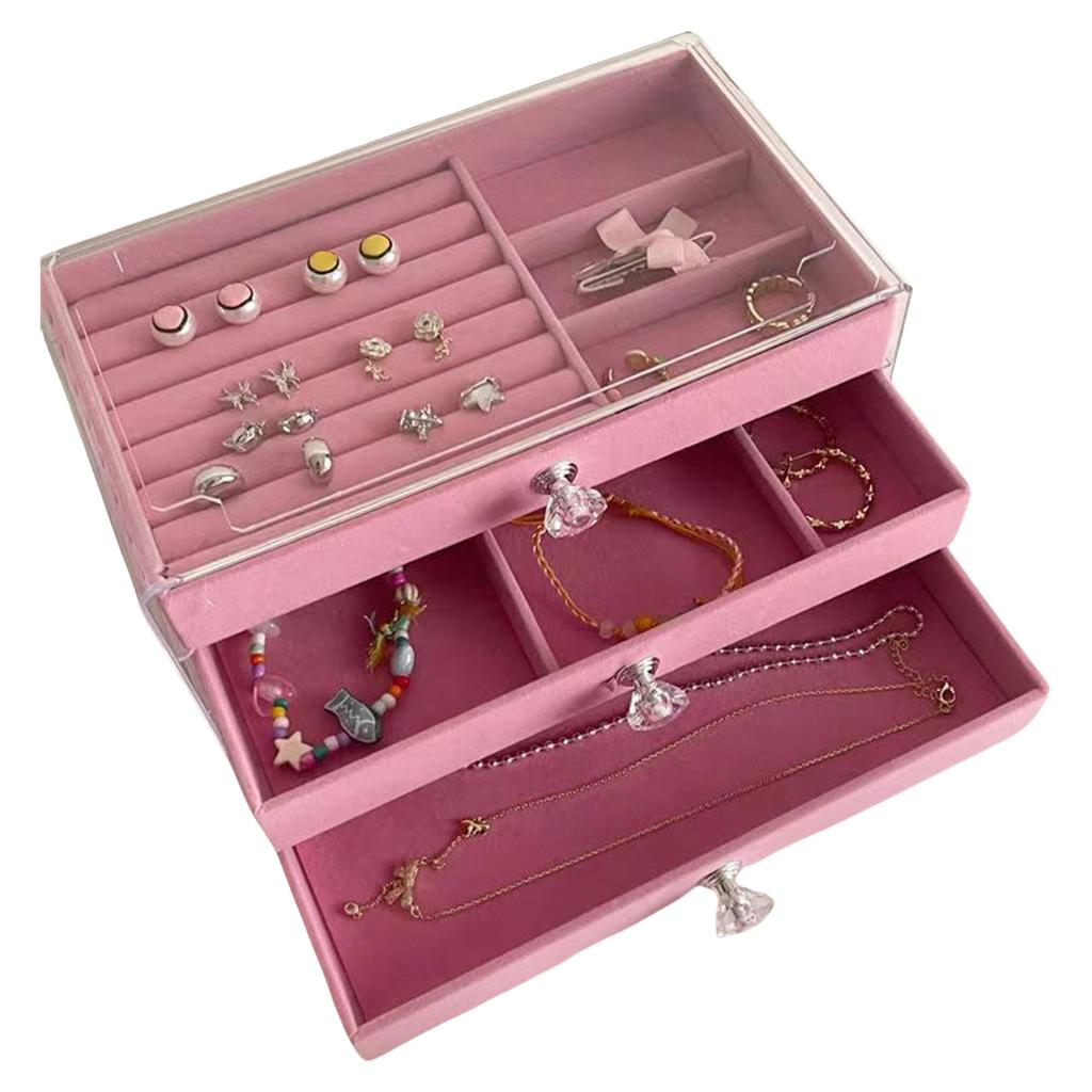 Plastic Velvets Jewelry Organizer 3 Drawers Stackable Display Case for Earrings Necklace Bracelets Accessories Holder