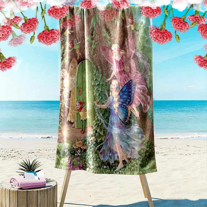 Retro Butterfly Fairy 2D Flat Print Beach Towel, Large Soft Quick Dry Towel for Beach Camping SwimmingSSTJ0917301