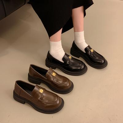 Французская женская обувь универсальная британская сенсация маленькие ароматные одинарные туфли мокасины толстый каблук маленькие кожаные туфли jk черная весна