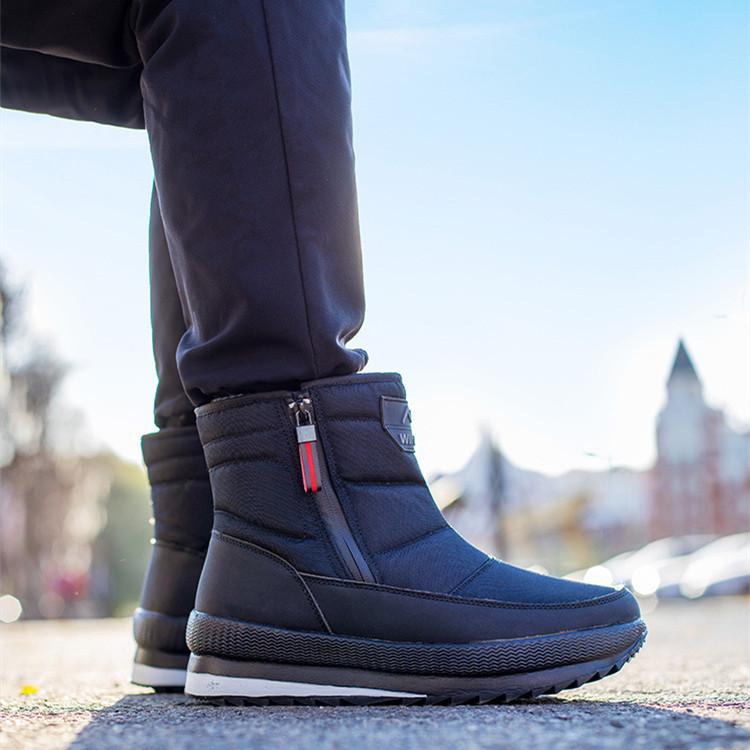 Thickened Casual Zipper Non Slip Snow Boots Plush Warm Men's Black Waterproof Sports Snow Shoes Thick Men's Shoes