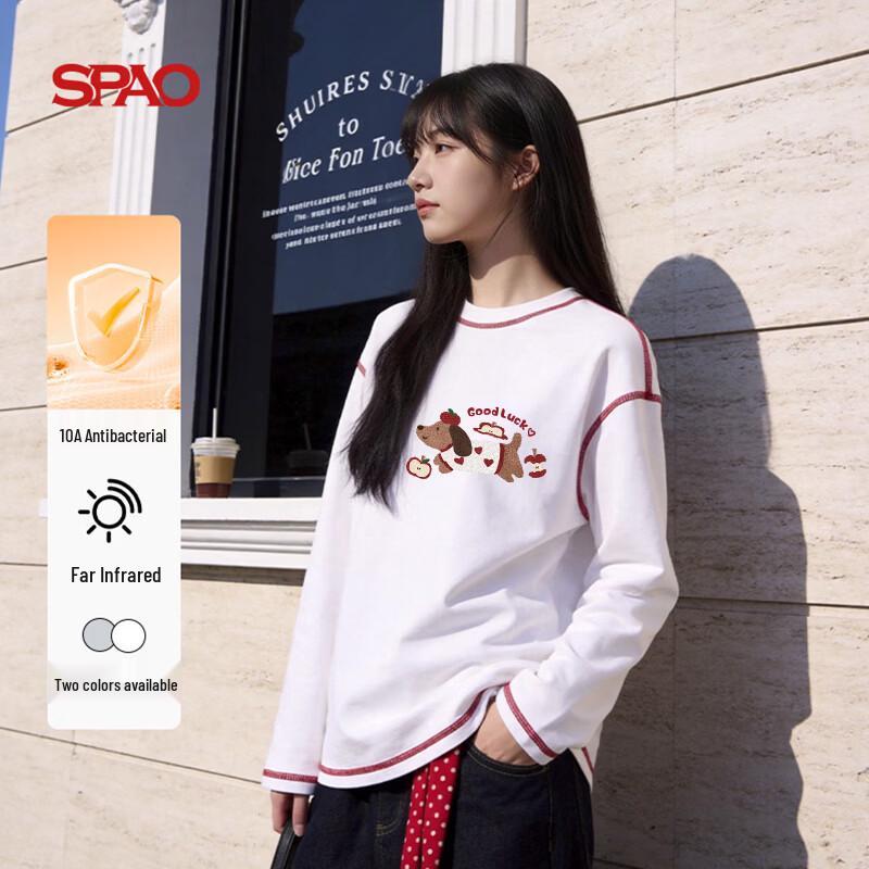 Женская повседневная футболка SPAO с круглым вырезом, графическим принтом и длинным рукавом