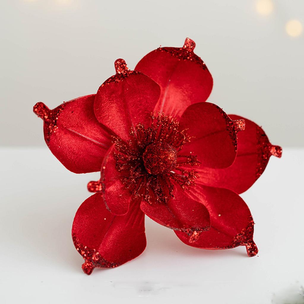 Artificial Glitter Magnolia Flowers Christmas Poinsettia Ornaments Picks For Christmas Tree Wreath Garland Xmas New Year Decoration