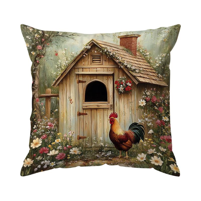 Retro Farmhouse Rooster Cushion Covers 18X18Inch Couch Throw Pillow Case For Car Pillowcase Living Room Christmas Decoration