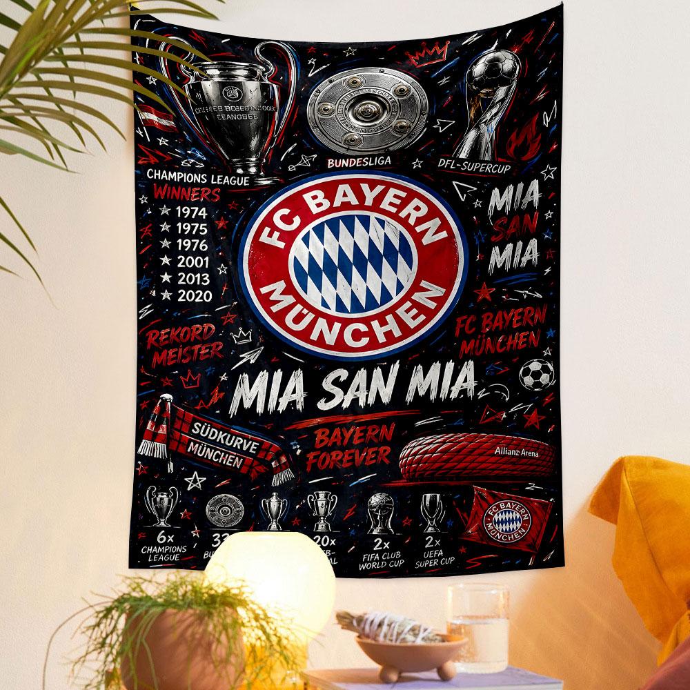 "FC Bayern München Championship Design" Patterned Tapestry Decorative Wall Hanging, Home Bedroom Living Room Decor