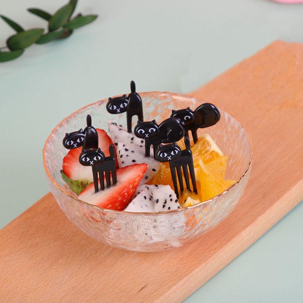 18PCS Mini Black Cat Fruit Fork Creative Dessert Fork Cartoon Fruit Toothpick  Kids
