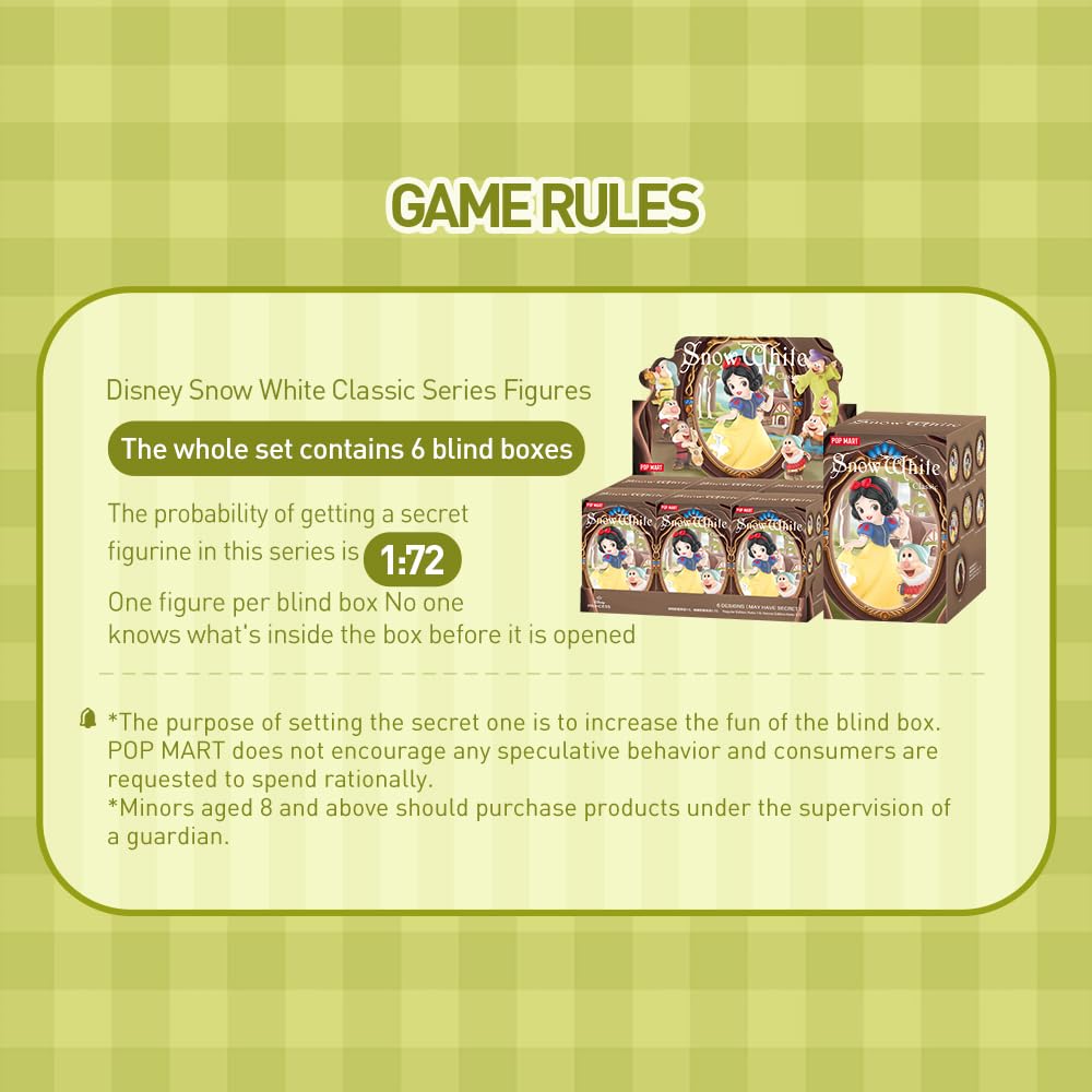 POP MART Disney Белоснежка Классическая серия Коробка 6 POP MART Gacha Gacha Blind Box Фигурка Пластиковая модель Премиум Игрушка Мягкий винил ПВХ Оригинальный персонаж