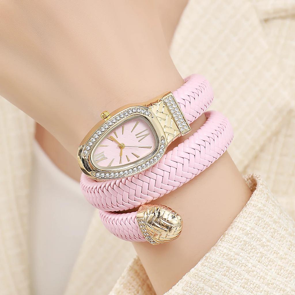 Модные женские кварцевые часы в форме змеи, плетеные, роскошные, со стразами, римский циферблат, наручные часы для девушек, часы Reloj Mujer