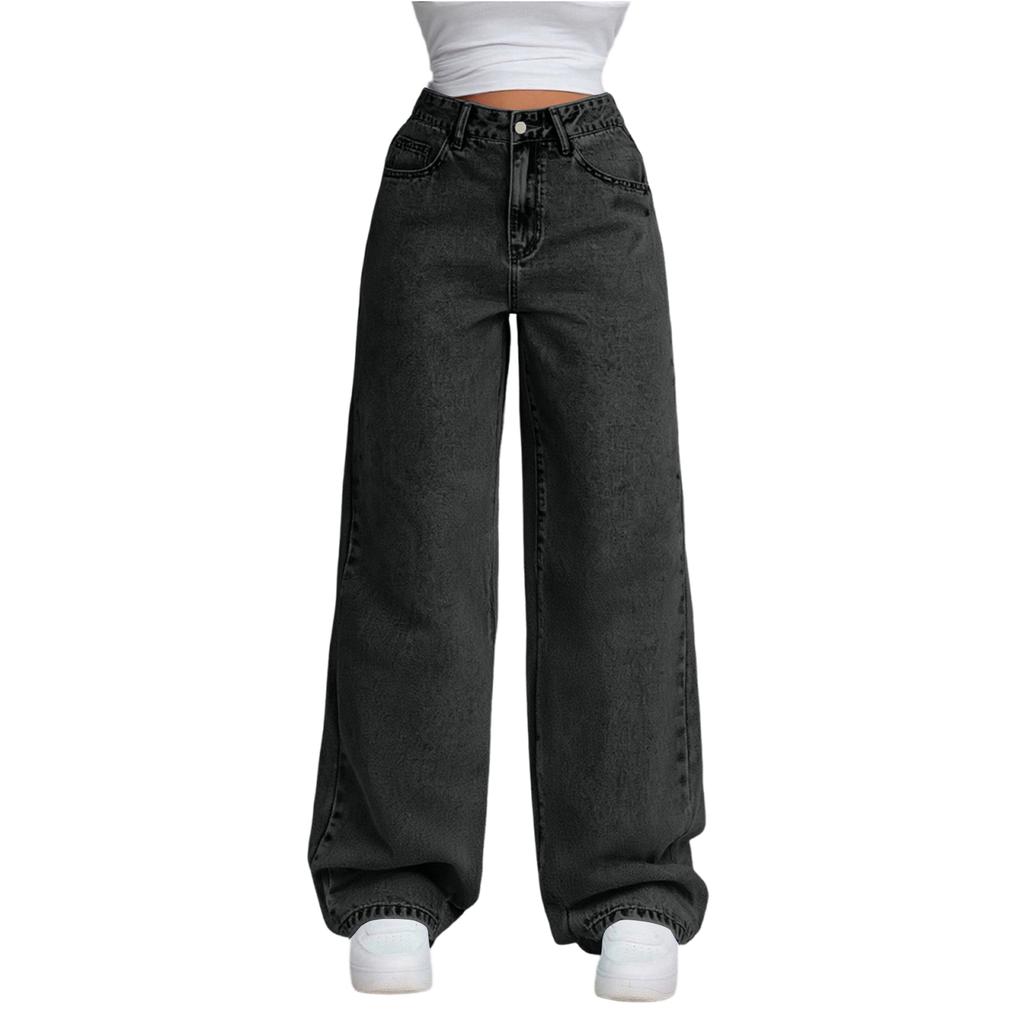 Women's High Waist Straight Leg Loose Casual Trousers Jeans