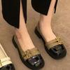 Fashion Vintage Double Buckle Low Heel Loafers for Women 2025 Spring Patchwork Pu Leather Flats Women
