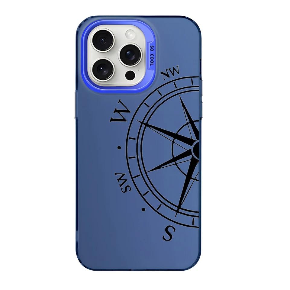 Модный винтажный чехол-компас для телефона iPhone 16 12 13 mini 11 14 15 Pro Max XR 8 Plus Прочный жесткий IMD пластиковый противоударный чехол_