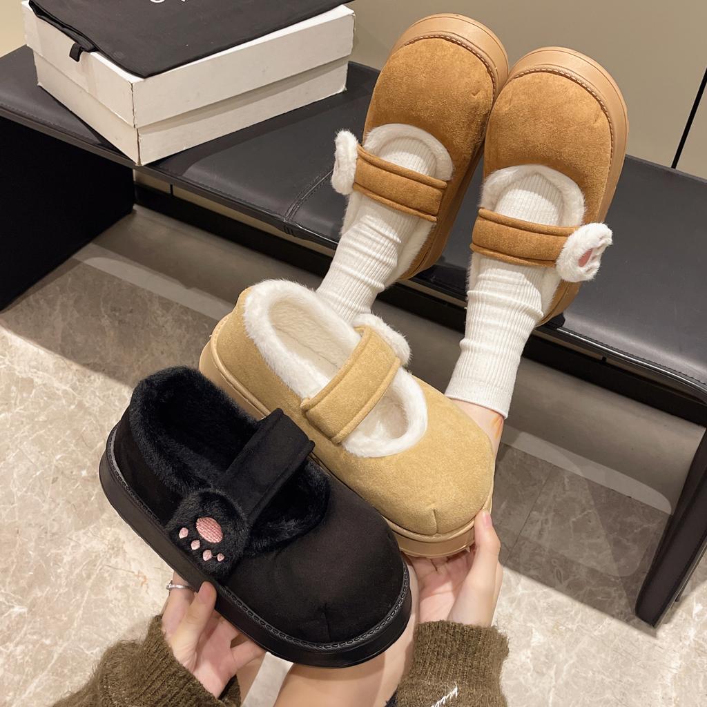Fashion Winter Cute Cat Claw Accessories Wear Shoes Women Chic Non-slip Sweet Solid Warm Cotton Shoes Female Thick Soled Round Toe Shoes