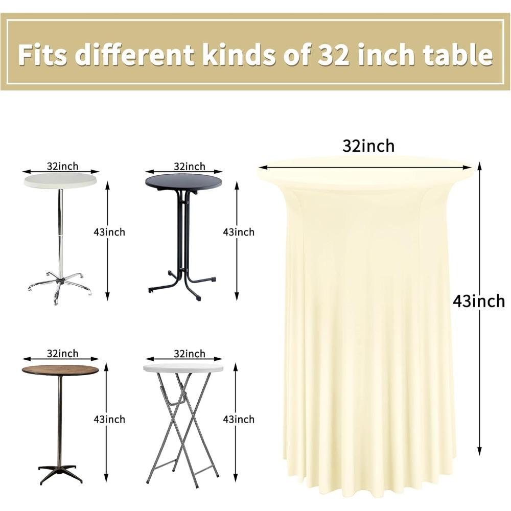 Cocktail Table Covers 32"x 43" Champagne Cocktail Table Tablecloth with Natural Wavy Round Skirt for Bar Wedding Party Banquet Decoration