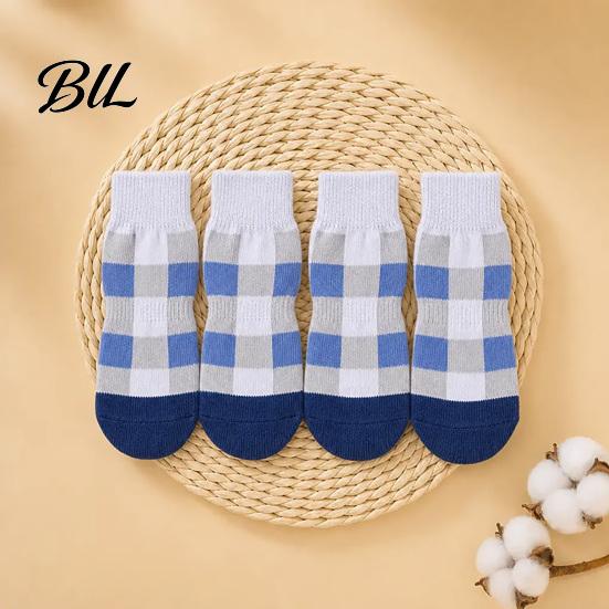 Dog Socks for Indoor Floors 4Pcs Plaid Socks, Anti-Slip Pet Paw Covers with Adjustable Straps, Breathable Ribbed Protectors Outdoor Walks Soft Knitted
