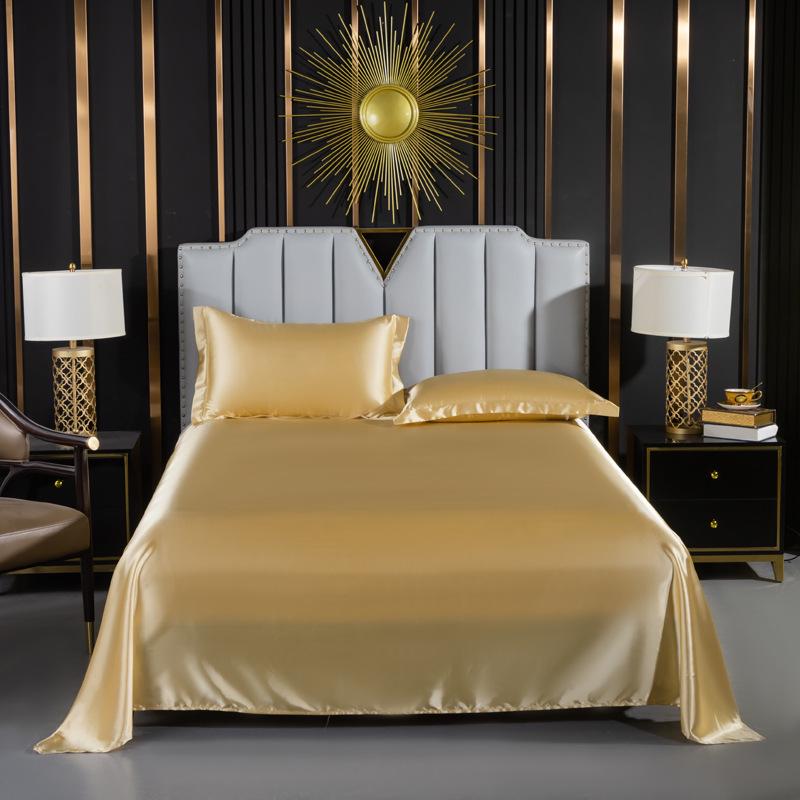 Japanese Style Silky Solid Color Bedding Set - Includes Sheet and Two Pillowcases for a Cool, Nude Sleeping Experience In Summer.
