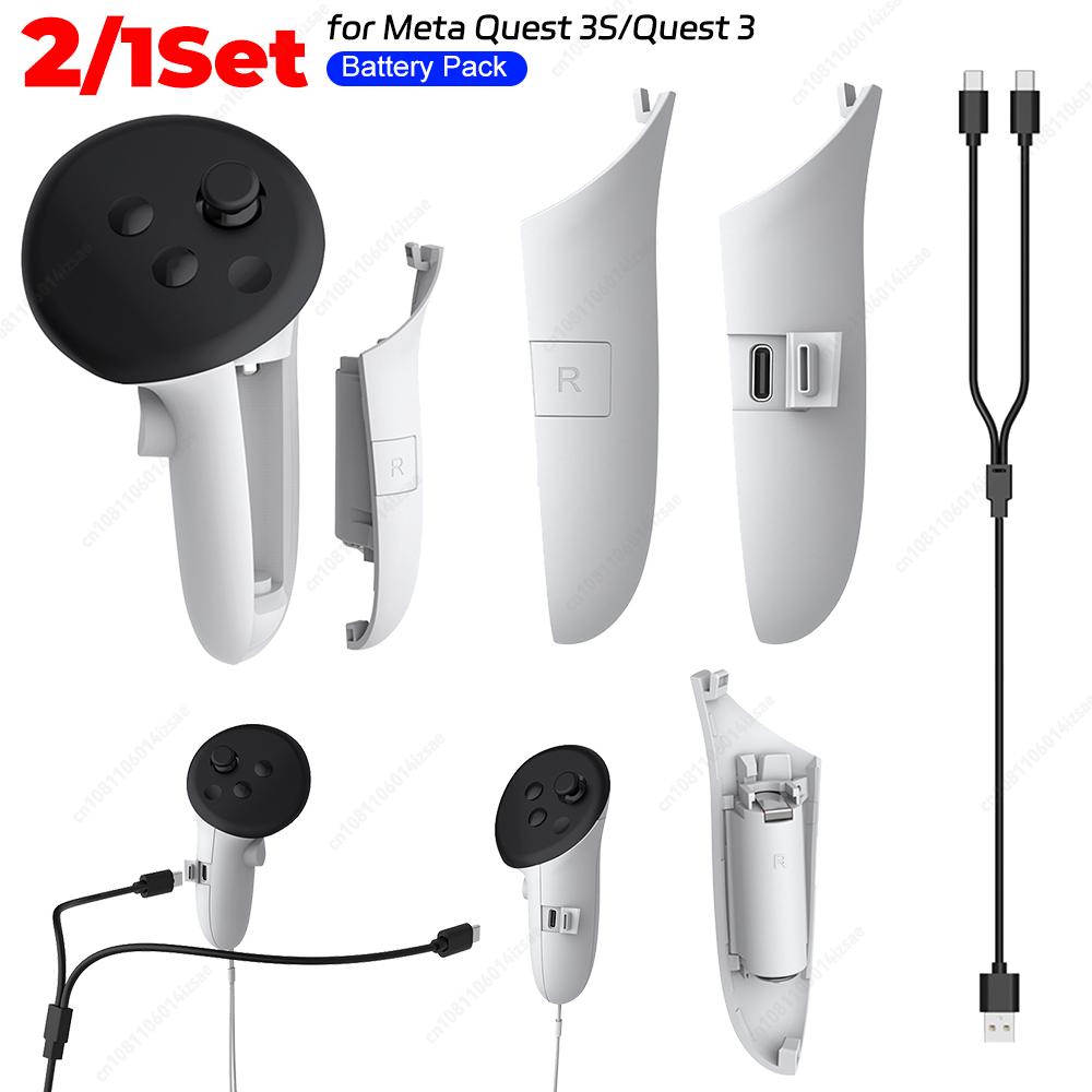 Заряжаемые ручки-грипсы для контроллеров Правая Левая Зарядные ручки-грипсы Чехол для контроллера шлема виртуальной реальности Meta Quest 3S/3 Аксессуары для аккумулятора