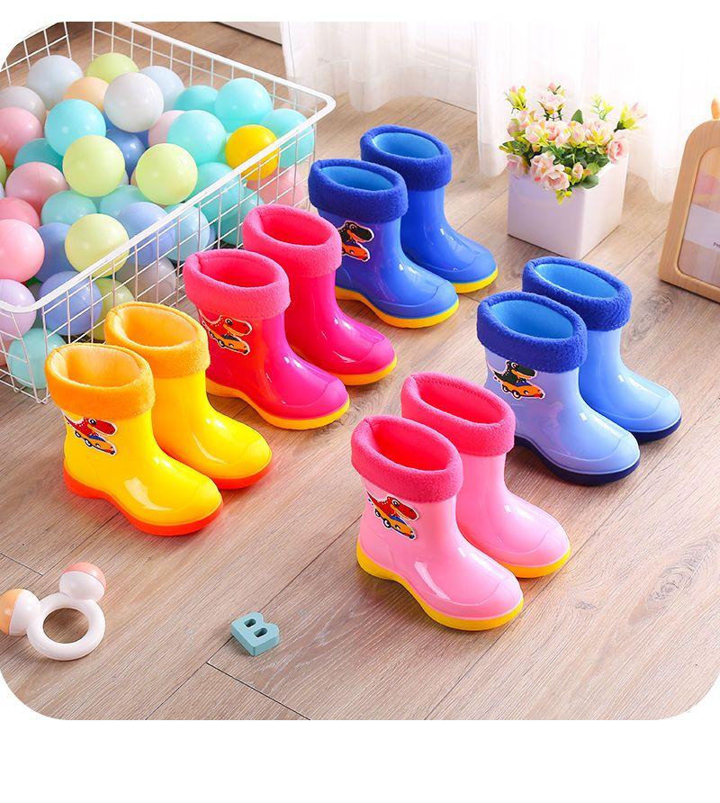 Waterproof Baby Rain Boots Non-Slip Cotton Lined Rubber Shoes for Boys Girls Kids Outdoor Warm Rain Shoes