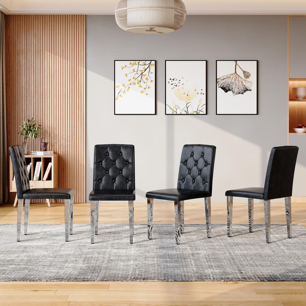 Set of 4 Dining Chairs in Black with High-Gloss Silver – Light Luxury, Silver-Colored Metal Legs for Versatile Combination Options