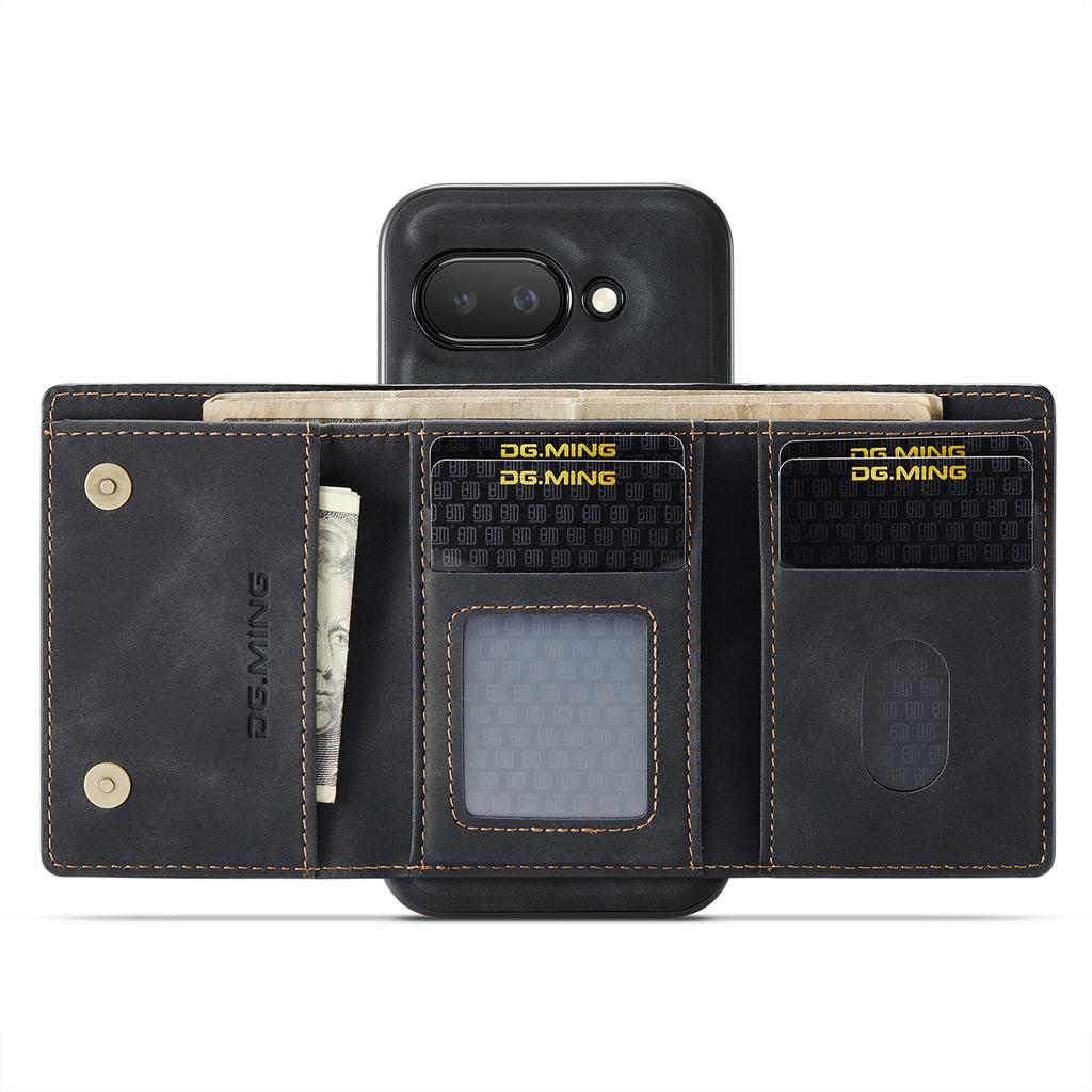 DG.MING M1 Series for Google Pixel 9a Case Kickstand PU Phone Cover with Detachable Wallet