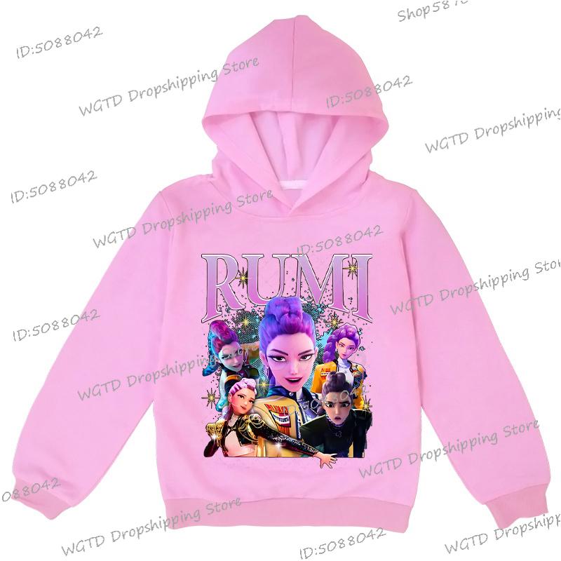 Худи с принтом Rumi из K-pop Demon Hunters для девочек-подростков, мальчиков, повседневное худи с длинным рукавом и капюшоном, в стиле хип-хоп, корейское аниме, худи Y2K для детей