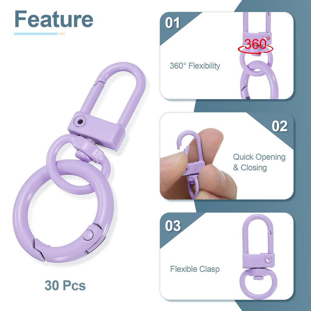 30pcs Lobster Claw Fastener Keychain Swivel Trigger Clips Zinc Alloy Colorful Key Chain Clips Snap Hook Jump Flat Split Ring DIY Craft Jewelry Making