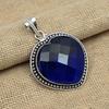 Solid 925 Silver Lab-Created Faceted Blue Sapphire Gemstone Handmade Pendant Jewelry