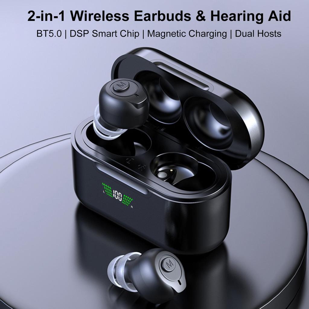 2in1 InEar BT Wireless Earbuds Hearing Aid with Charging Case Rechargeable Earphones and Hearing