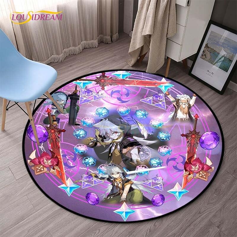 Genshin Impact круглые коврики для спальни, ковры с героями мультфильмов для гостиной, детский мягкий ковер, противоскользящий коврик для пола, домашний декор, кемпинг, пикник